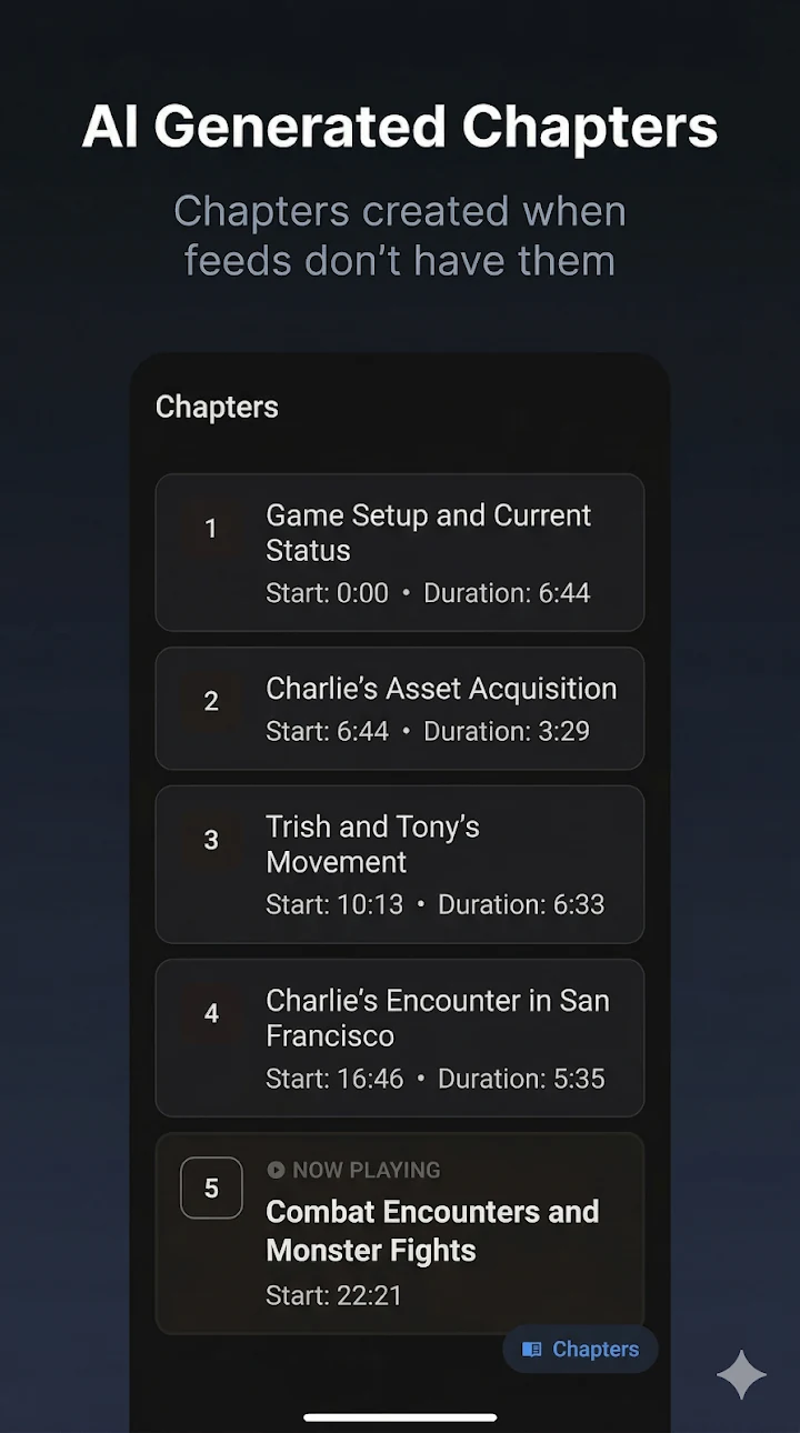 AI generated podcast chapters in The Podcast App