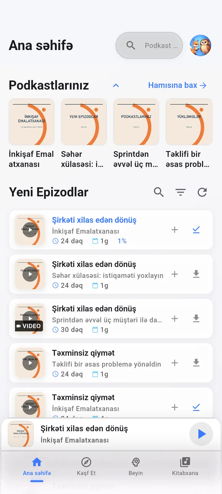 Əsas ekran — The Podcast App, bu dildə işləyir.