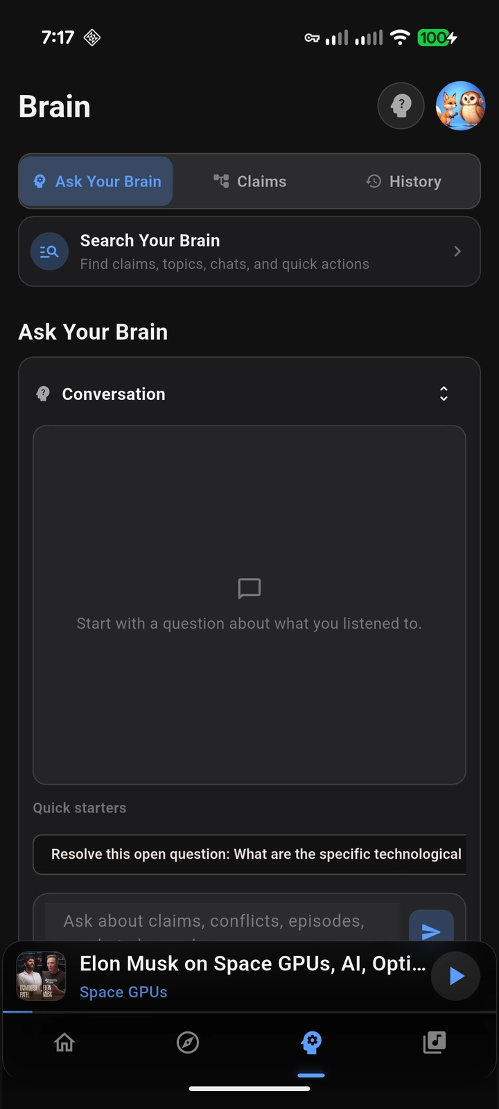 Podcast Brain overview in The Podcast App