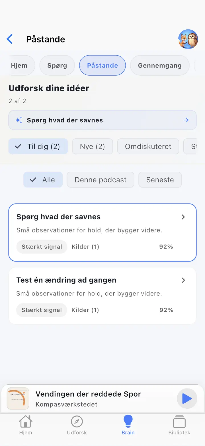 AI-assistentskærmen — The Podcast App, kører på dette sprog.