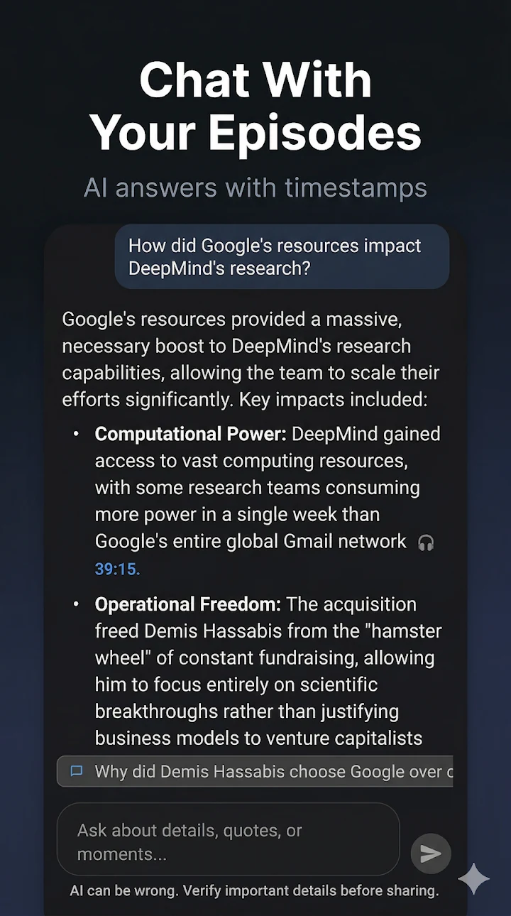 Episode chat answer with timestamps in The Podcast App