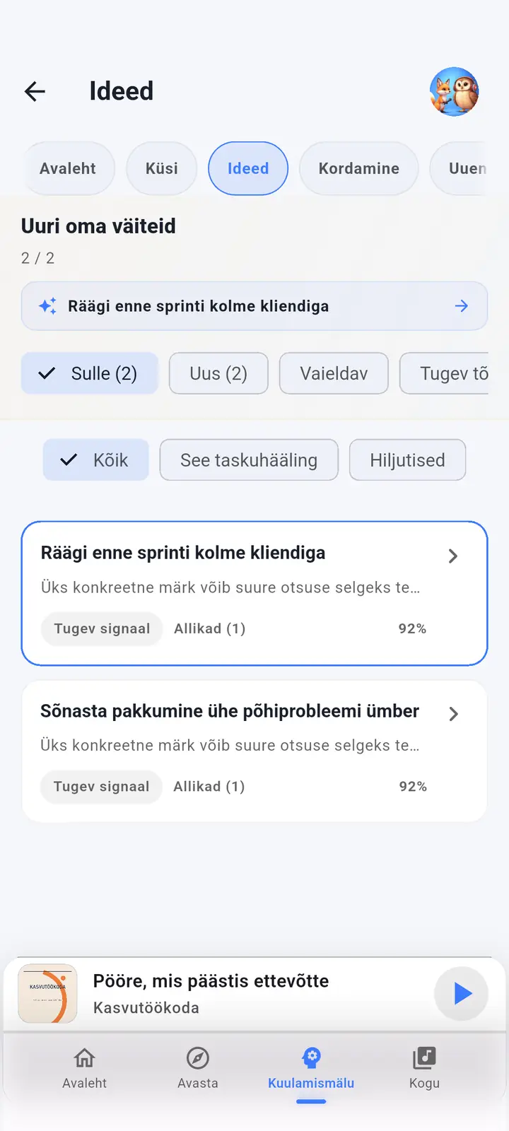 AI assistendi ekraan — The Podcast App, töötab selles keeles.