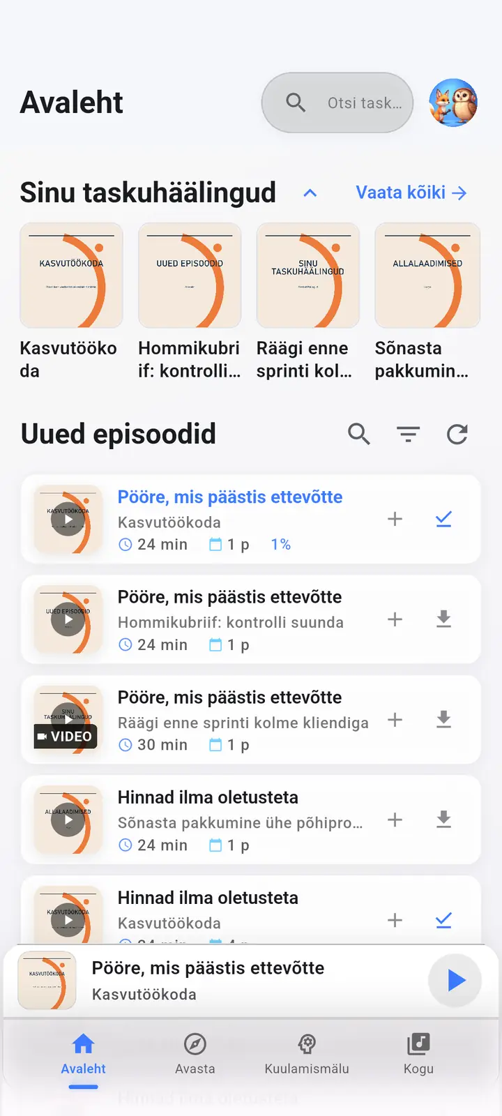 Avakuva — The Podcast App, töötab selles keeles.