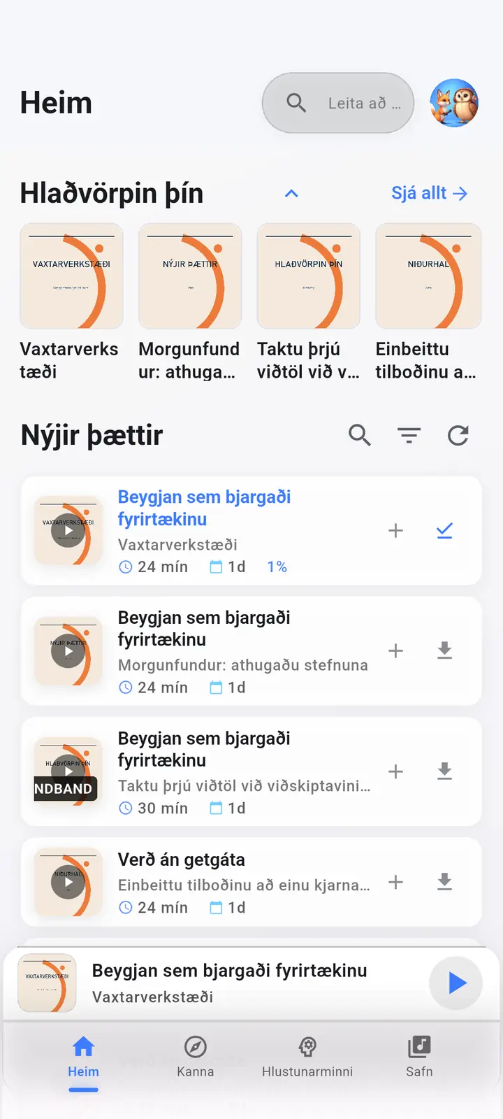 Heimaskjárinn — The Podcast App, keyrt á þessu tungumáli.