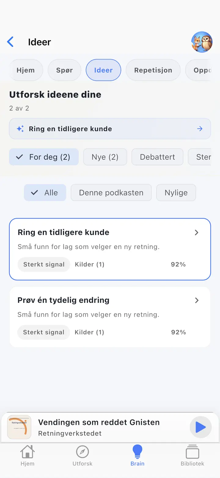 AI hjerne — The Podcast App, kjører på dette språket.