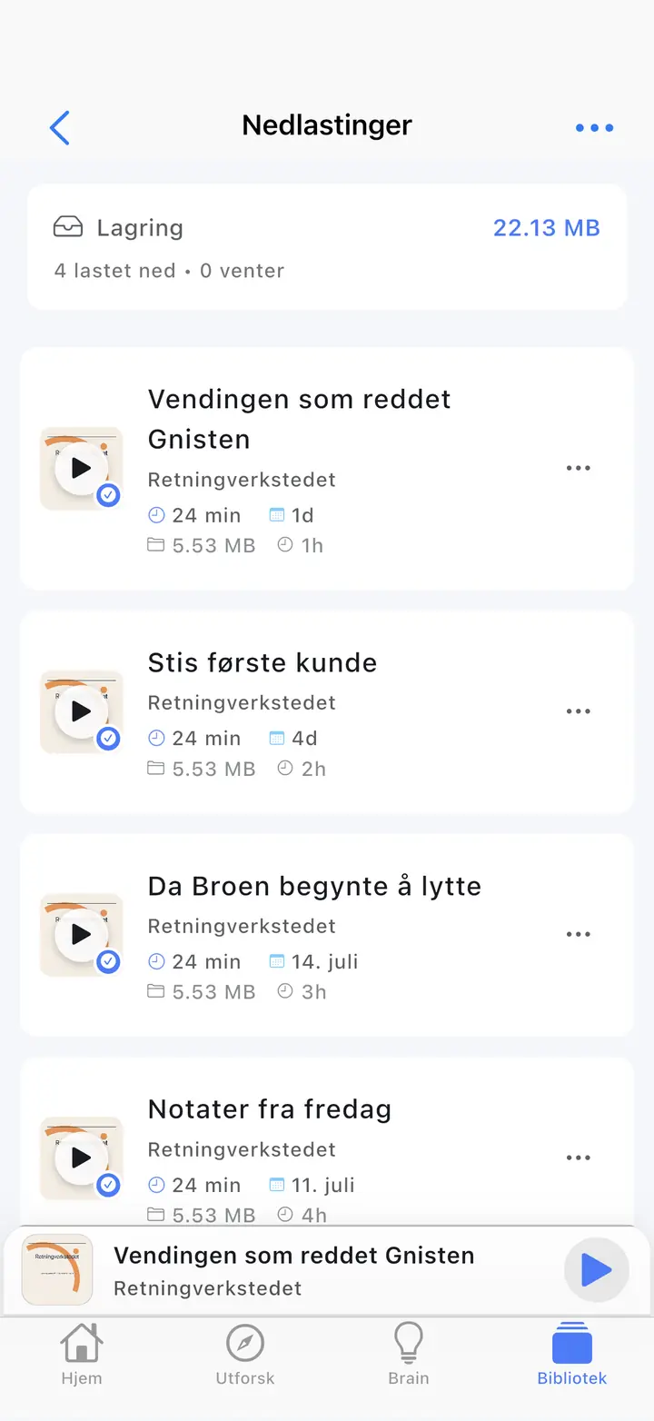 Nedlastinger — The Podcast App, kjører på dette språket.