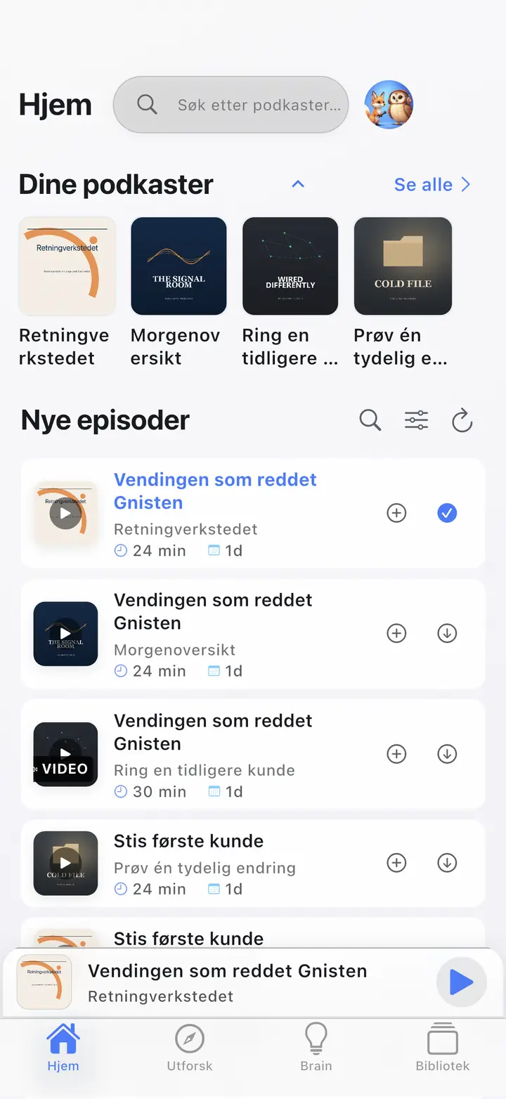 Hjem — The Podcast App, kjører på dette språket.