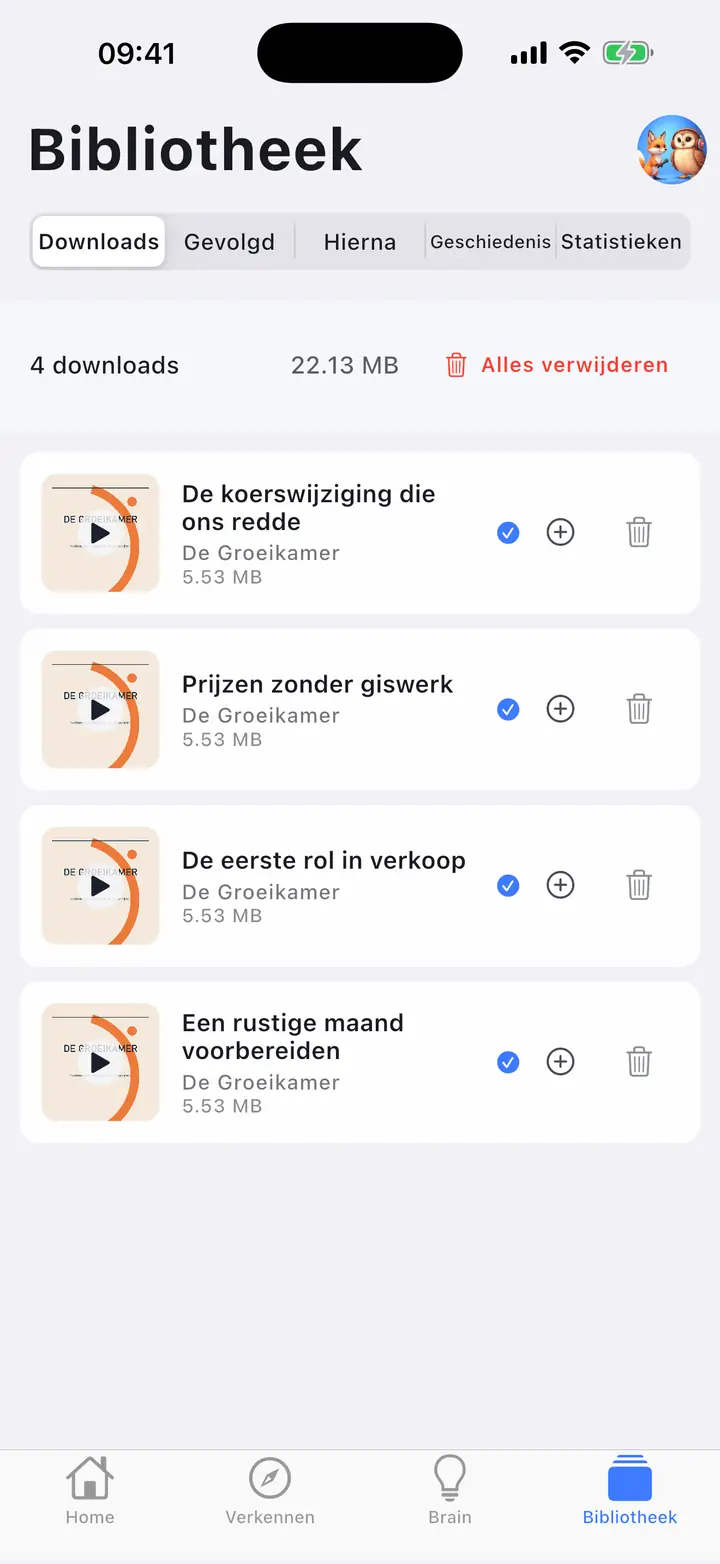 Downloads — The Podcast App, uitgevoerd in deze taal.