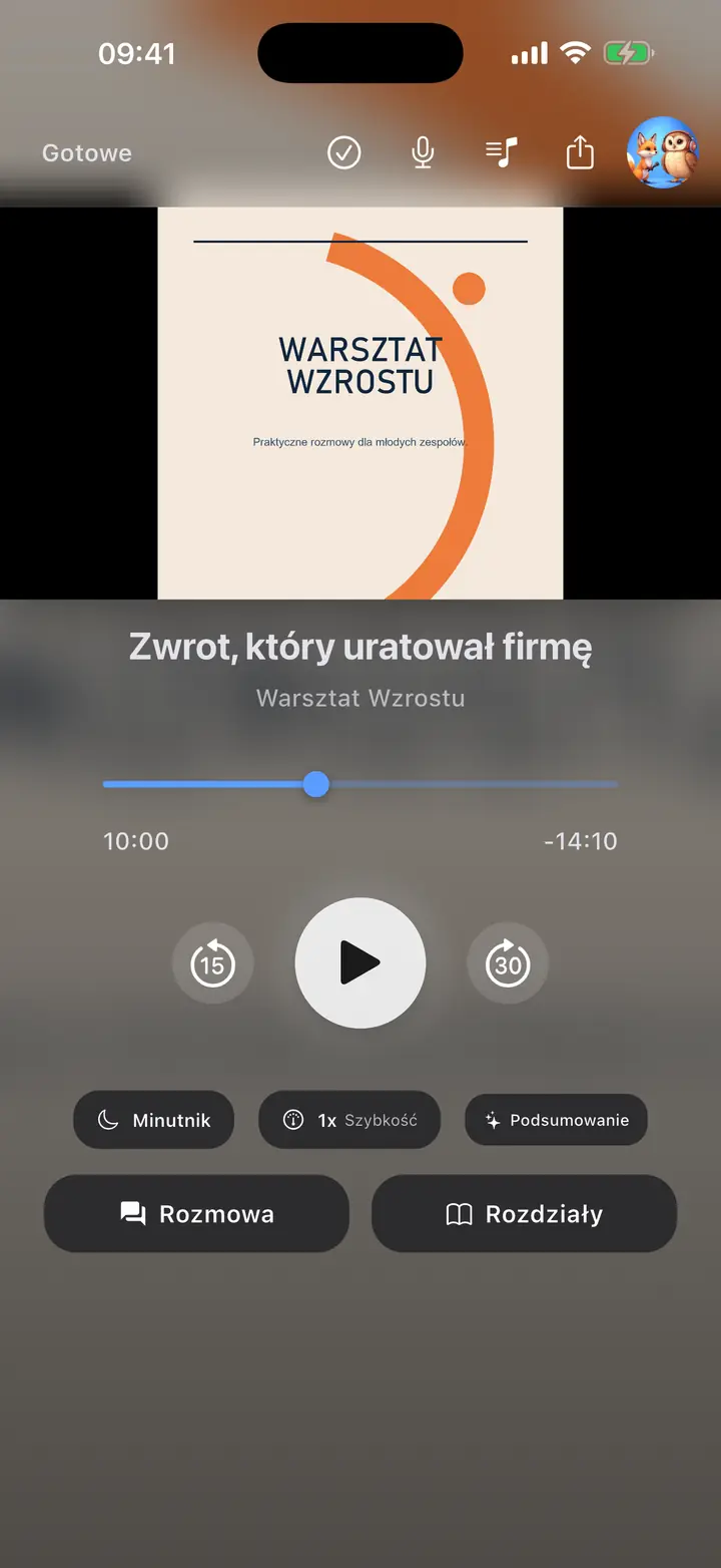 Odtwarzacz — The Podcast App, działający w tym języku.