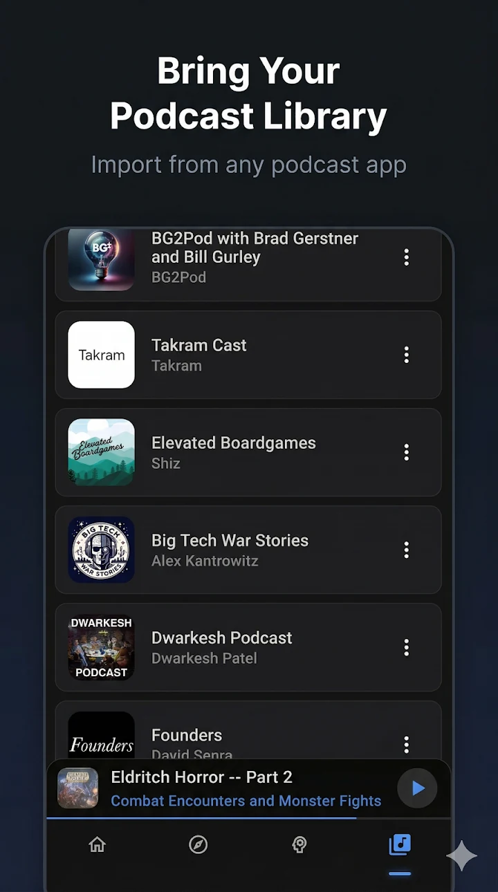 Libreria di podcast importata in The Podcast App