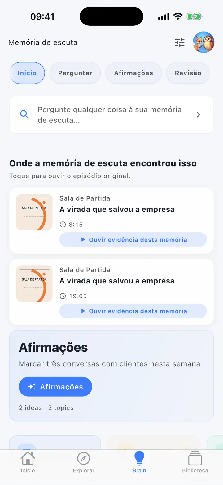 Cérebro de IA — The Podcast App, rodando neste idioma.