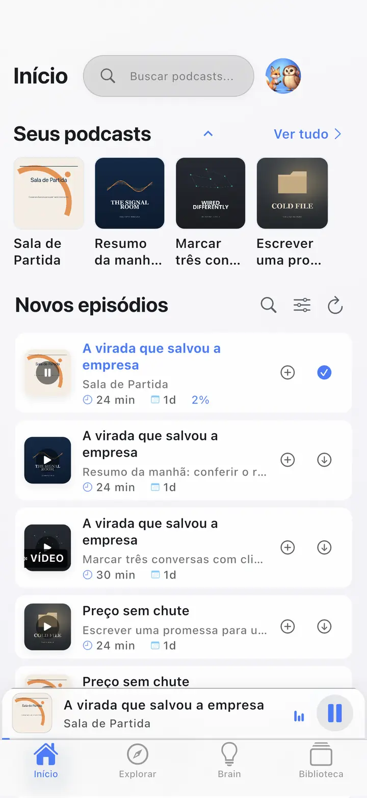 Lar — The Podcast App, rodando neste idioma.