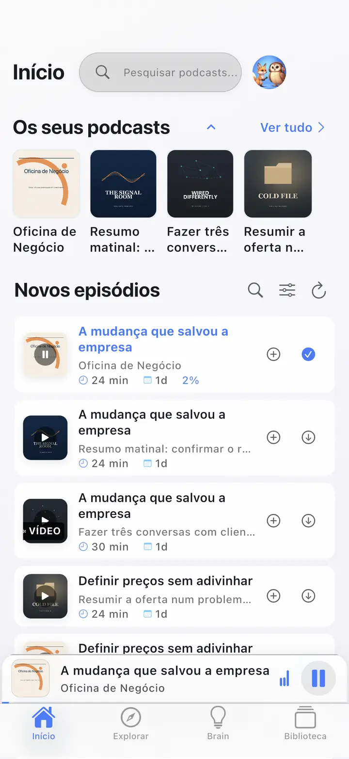 Lar — The Podcast App, rodando neste idioma.