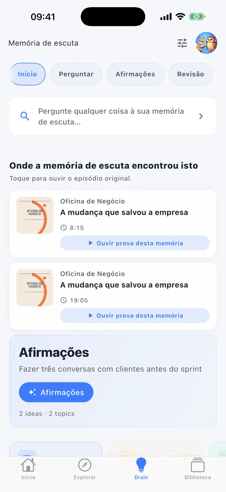 Cérebro de IA — The Podcast App, rodando neste idioma.