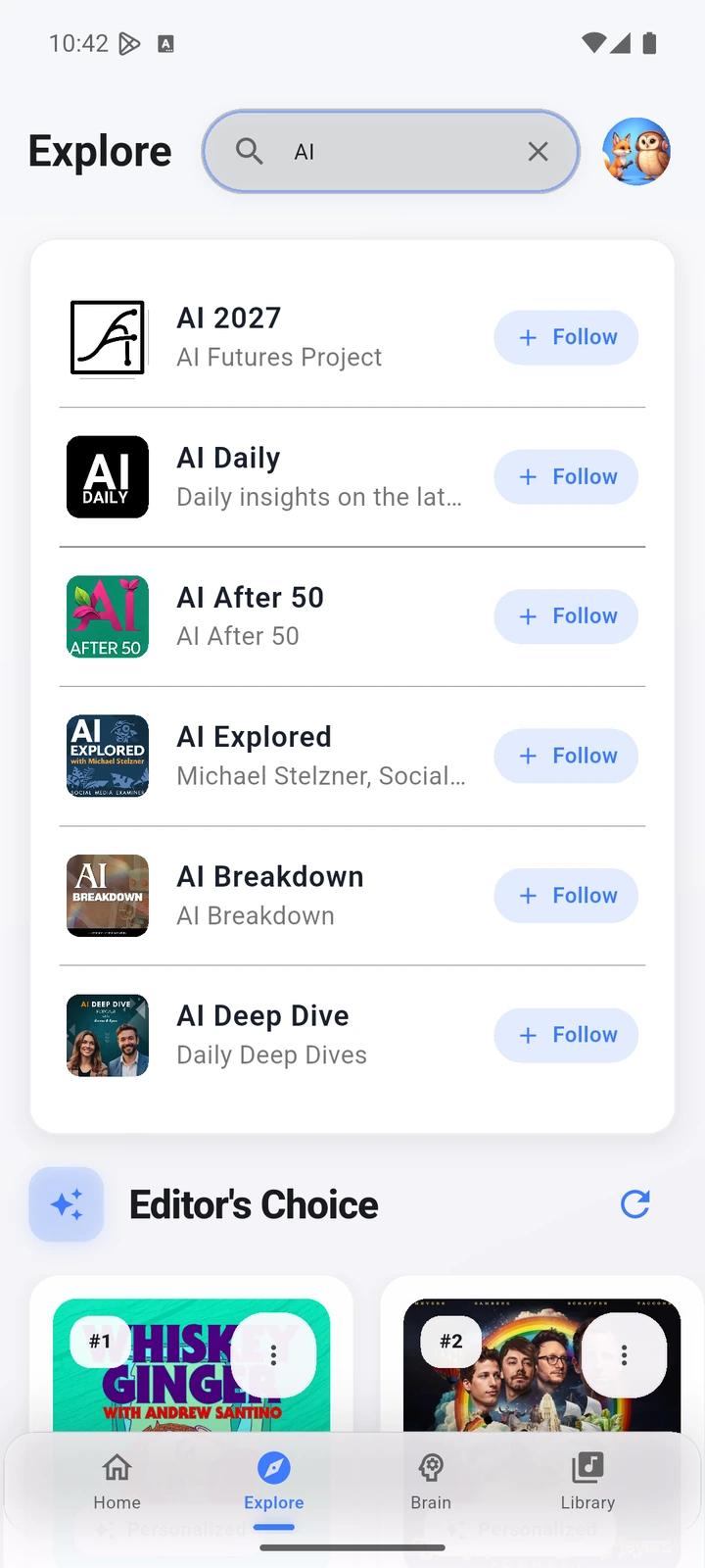 Signed-out podcast search results in The Podcast App