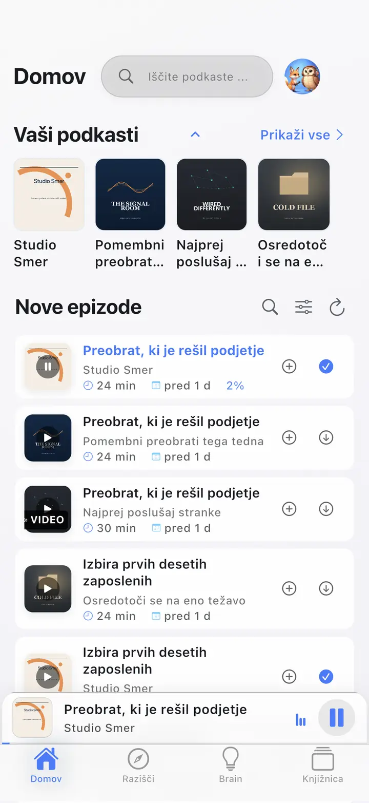 domov — The Podcast App, deluje v tem jeziku.