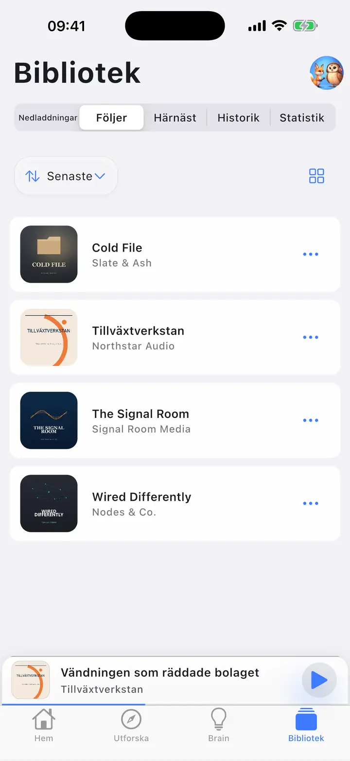 Nedladdningar — The Podcast App, körs på detta språk.