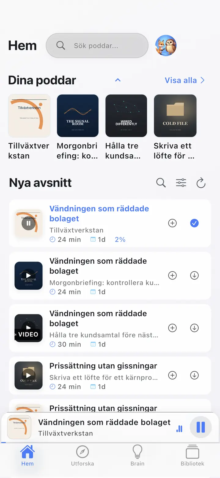 Hem — The Podcast App, körs på detta språk.
