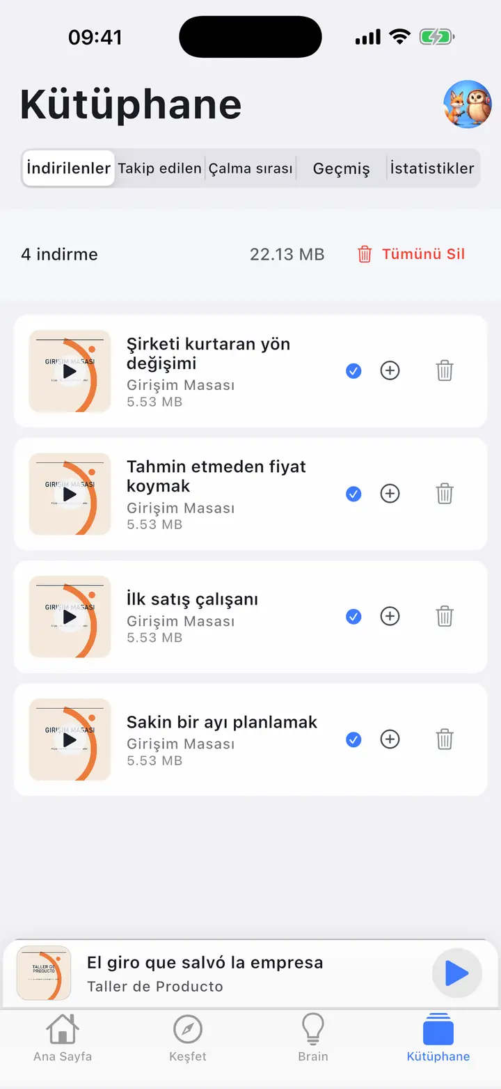 İndirilenler — The Podcast App, bu dilde çalışıyor.