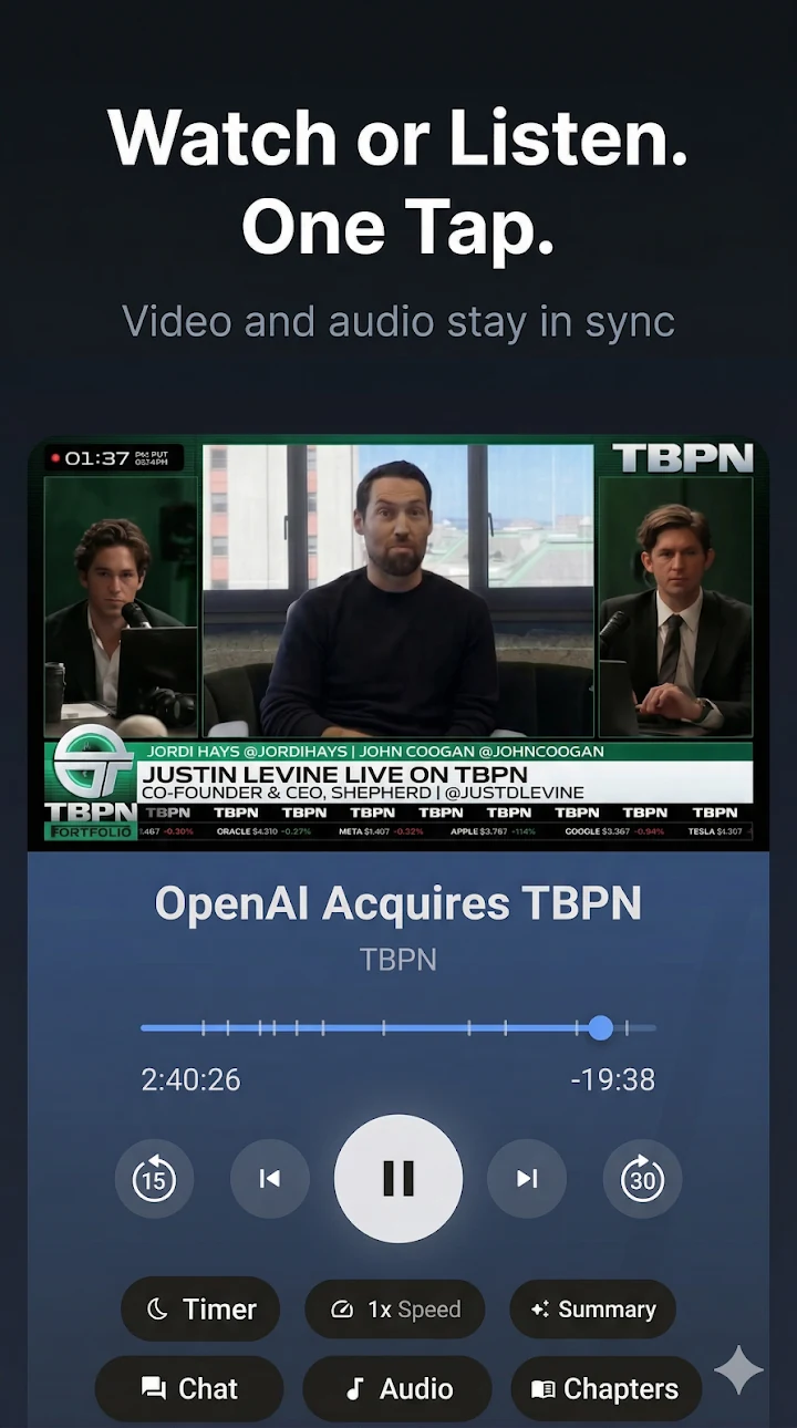 The Podcast App-da video podcast pleyeri