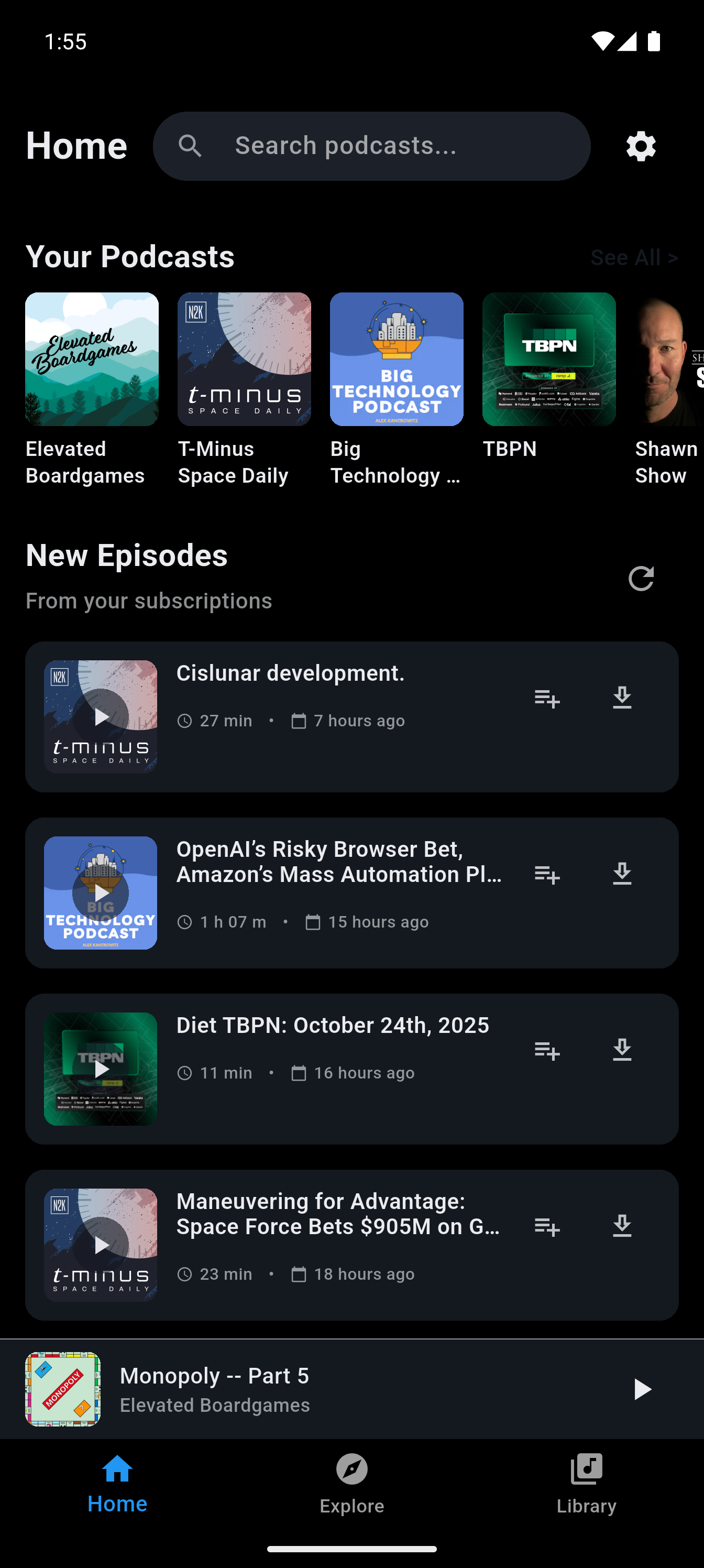 The Podcast App home screen